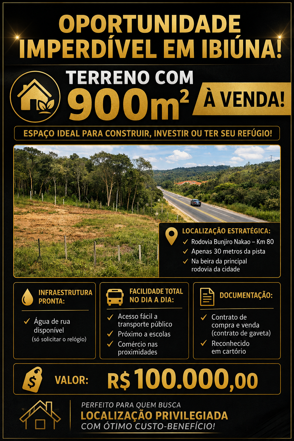 OPORTUNIDADE IMPERDÍVEL EM IBIÚNA!  TERRENO COM 900m² À VENDA 
