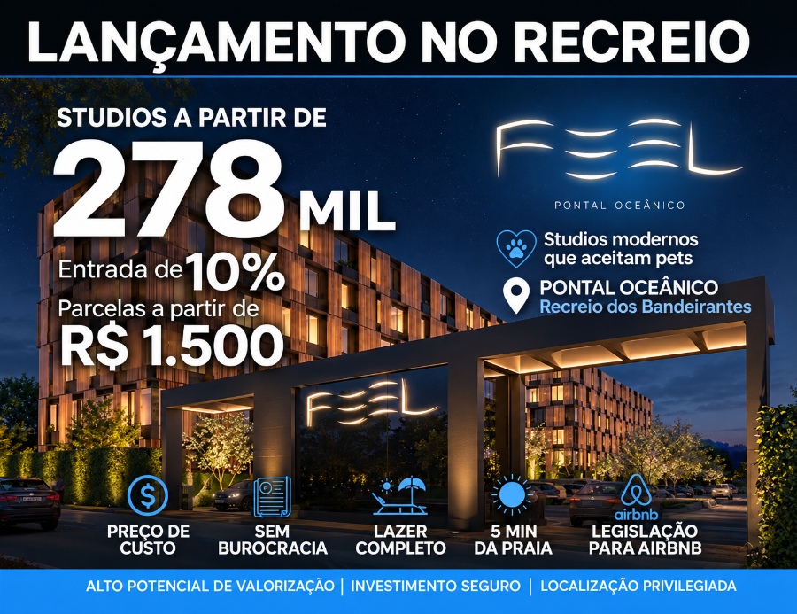 FEEL RESIDENCIAL - PONTAL OCEÂNICO.  Studios no Recreio dos Bandeirantes em Rio de Janeiro RJ