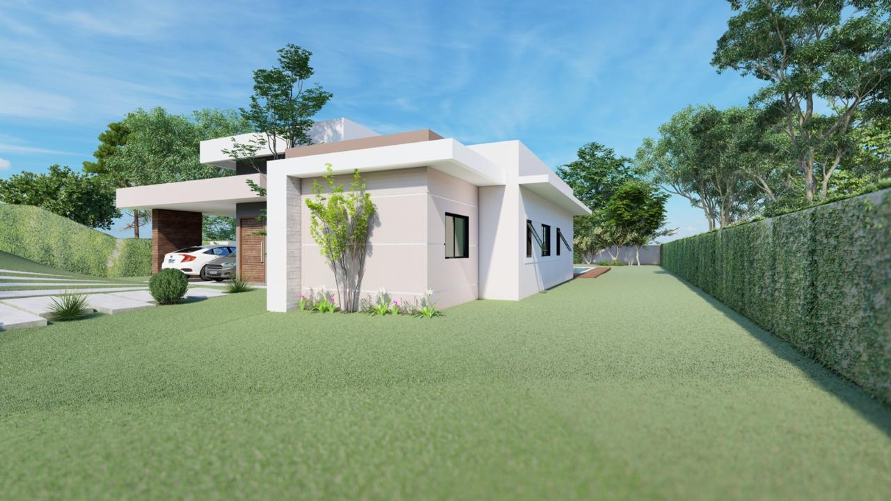 Casa moderna com vista para mata no Horizonte Azul 2: conceito aberto, 3 dorm (suíte master com closet), gourmet com churrasqueira e piscina