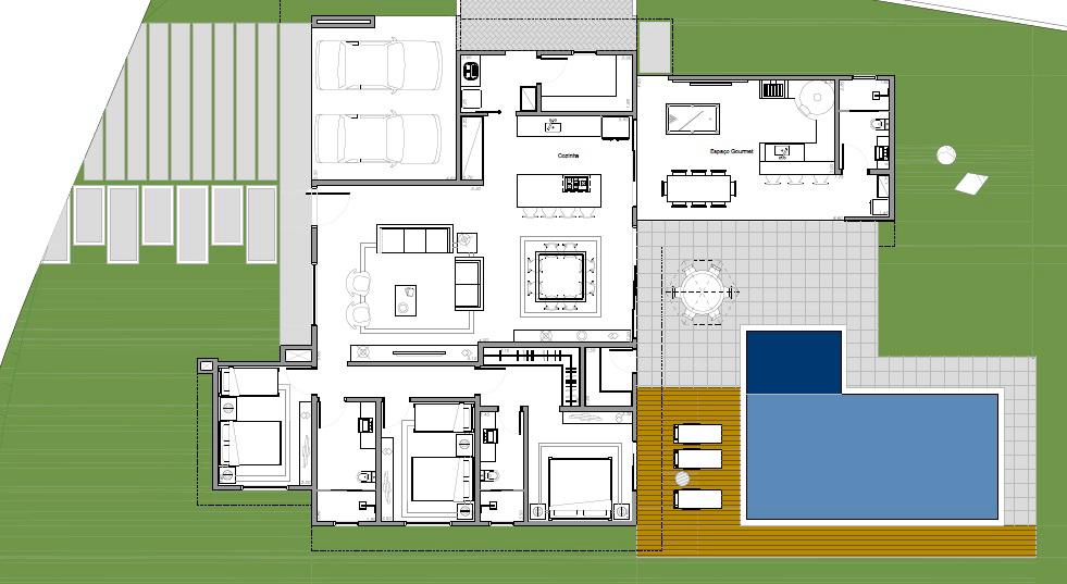 Casa moderna com vista para mata no Horizonte Azul 2: conceito aberto, 3 dorm (suíte master com closet), gourmet com churrasqueira e piscina