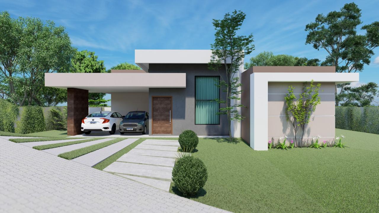 Casa moderna com vista para mata no Horizonte Azul 2: conceito aberto, 3 dorm (suíte master com closet), gourmet com churrasqueira e piscina