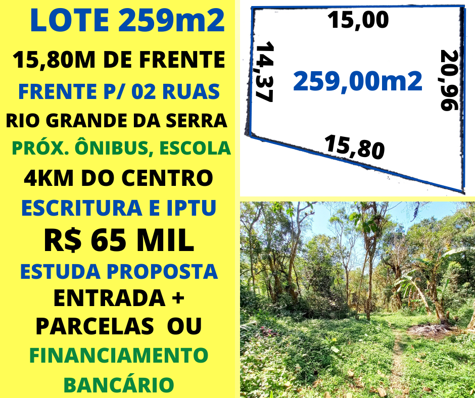 lote 259m2 frente p/ 02 ruas