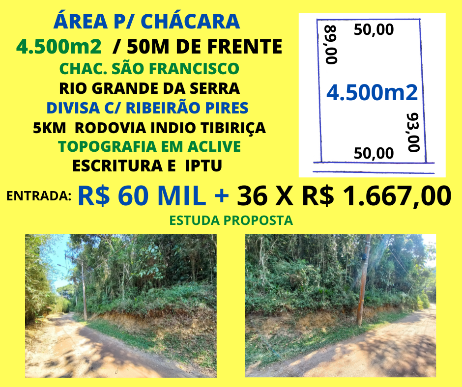 Área 4.500m2 p/ Chácara