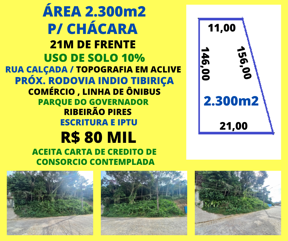 ÁREA 2.300m2 P/ CHÁCARA