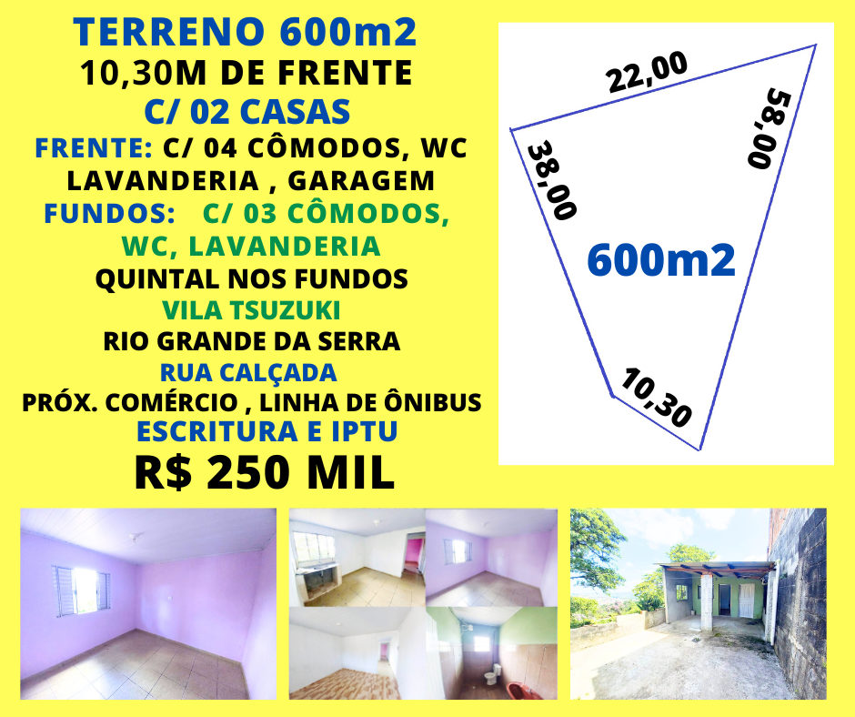Terreno 600m2 c/ 02 casas