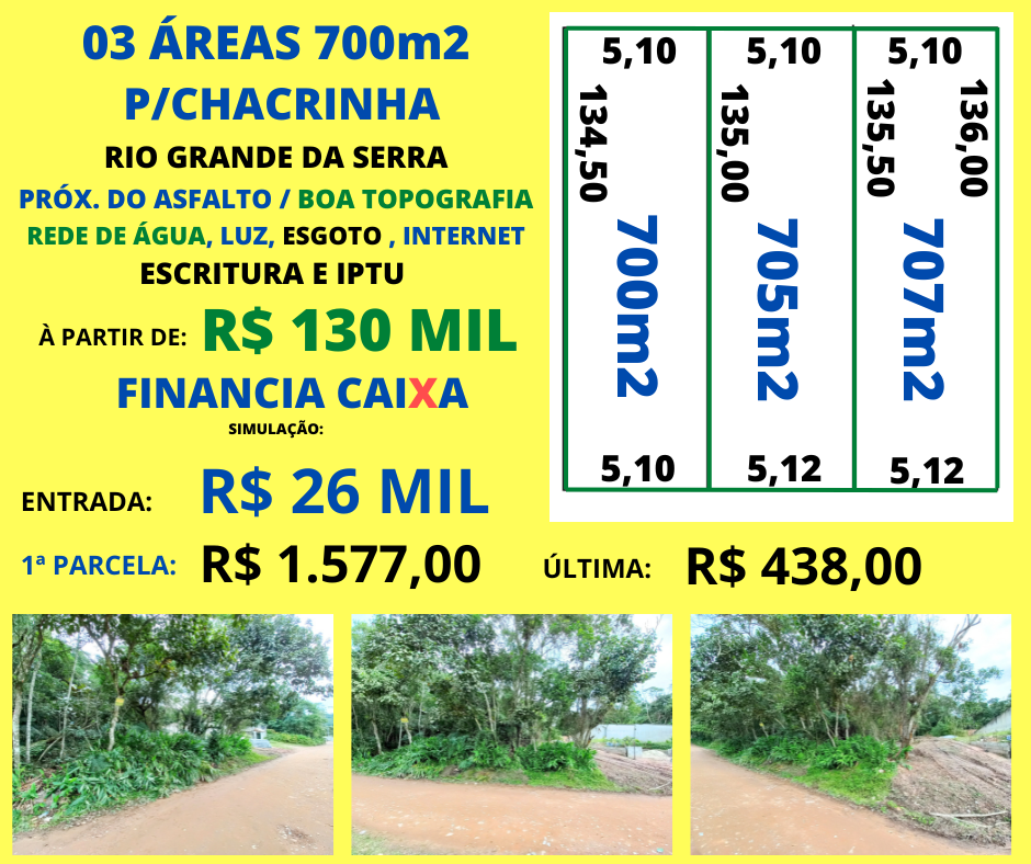 Área 700m2 p/ Chácara 