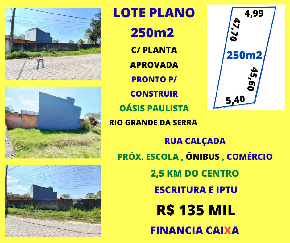 Lote 250m2 Plano Oásis Paulista