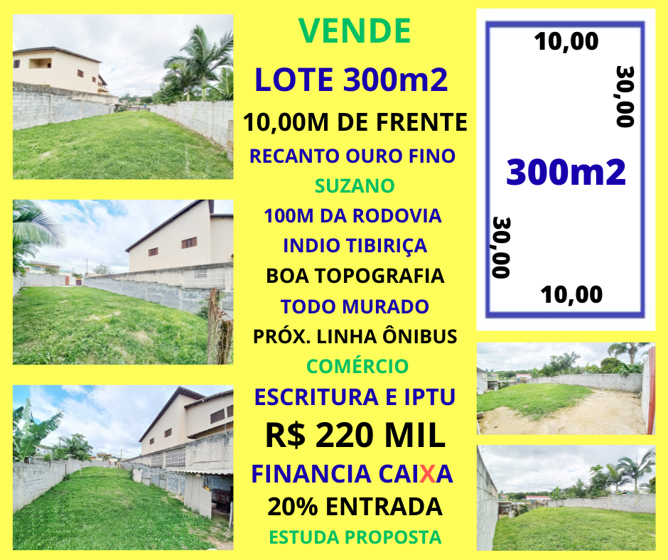 LOTE 300m2 RECANTO OURO FINO SUZANO