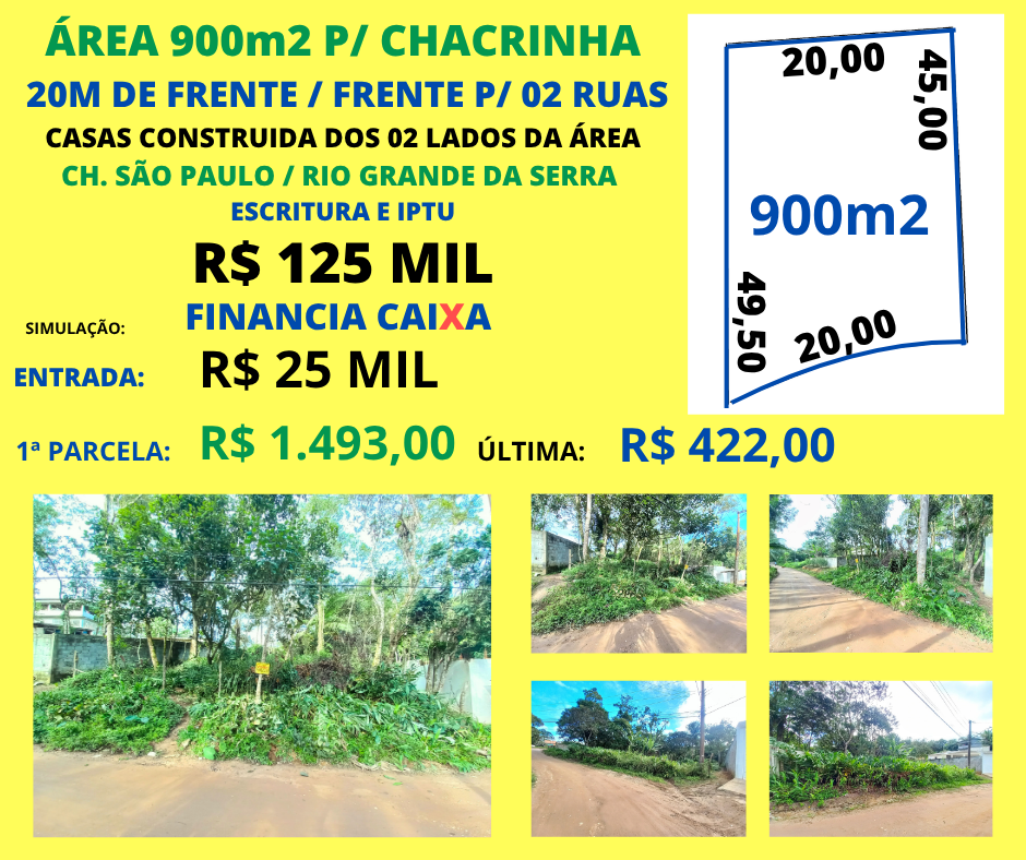 ÁREA 900m2 P/ CHÁCARA 