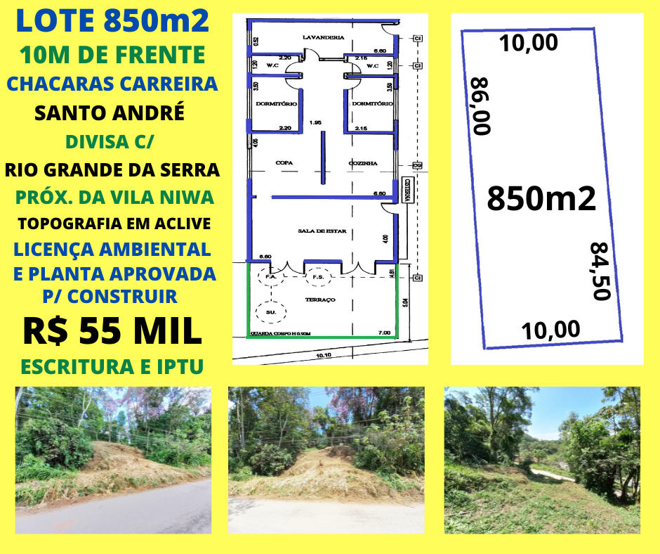 TERRENO 850m2 Licenciamento Ambiental Aprovado