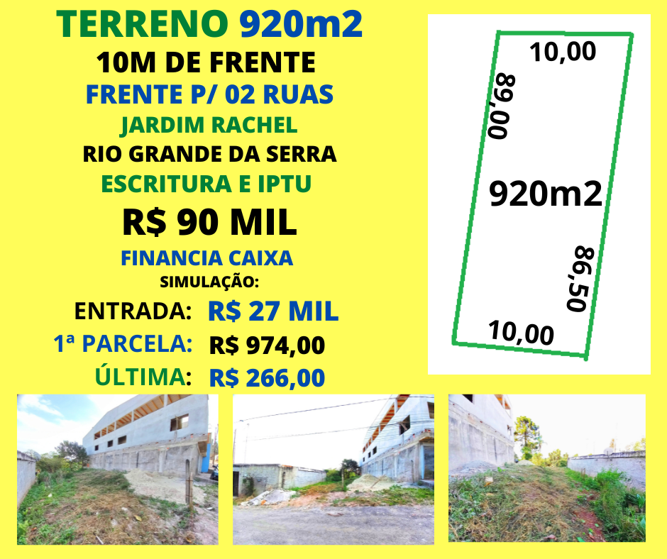 Terreno - Venda, jardim rachel, Rio Grande da Serra, SP