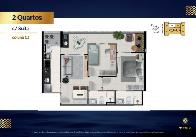 Apartamentos de 02 e 03 Quartos com suíte, no Edifício Ilha de Mykonos