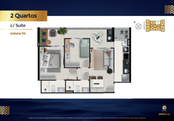 Apartamentos de 02 e 03 Quartos com suíte, no Edifício Ilha de Mykonos