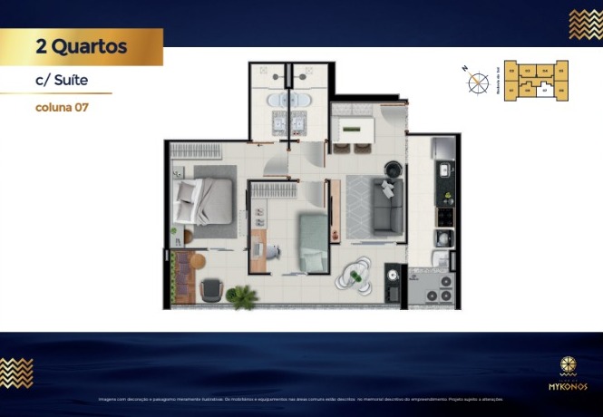 Apartamentos de 02 e 03 Quartos com suíte, no Edifício Ilha de Mykonos
