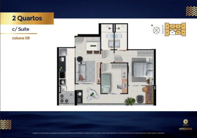 Apartamentos de 02 e 03 Quartos com suíte, no Edifício Ilha de Mykonos
