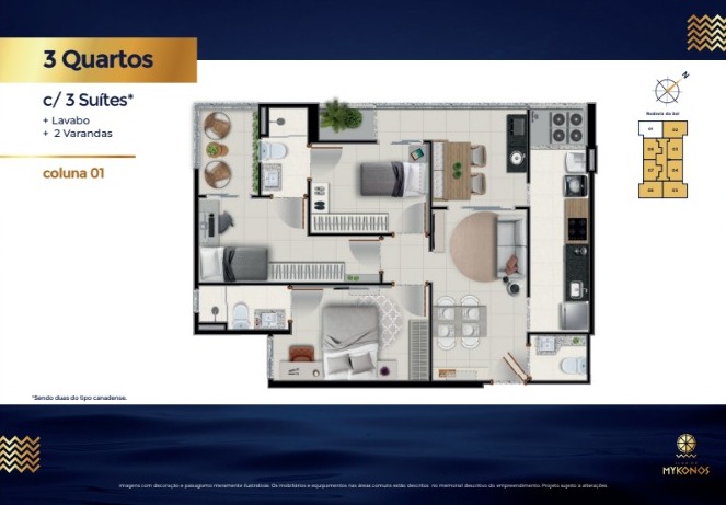 Apartamentos de 02 e 03 Quartos com suíte, no Edifício Ilha de Mykonos