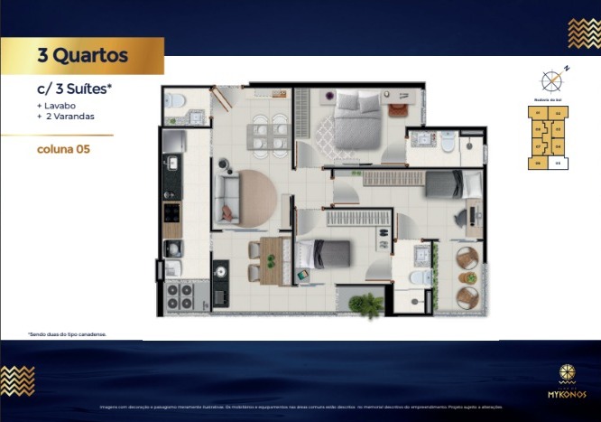 Apartamentos de 02 e 03 Quartos com suíte, no Edifício Ilha de Mykonos