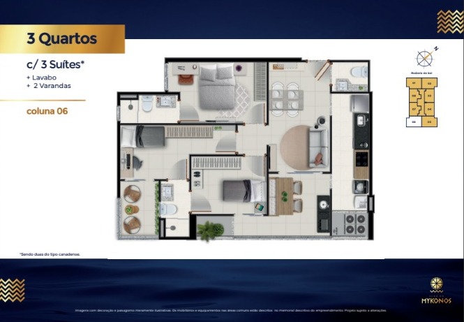 Apartamentos de 02 e 03 Quartos com suíte, no Edifício Ilha de Mykonos