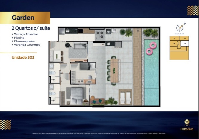Apartamentos de 02 e 03 Quartos com suíte, no Edifício Ilha de Mykonos