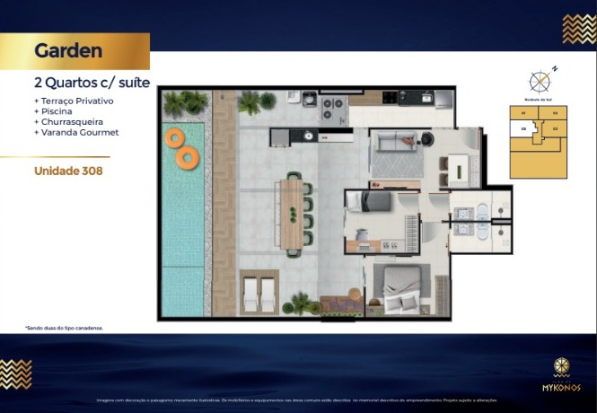 Apartamentos de 02 e 03 Quartos com suíte, no Edifício Ilha de Mykonos