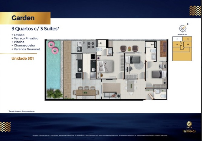Apartamentos de 02 e 03 Quartos com suíte, no Edifício Ilha de Mykonos