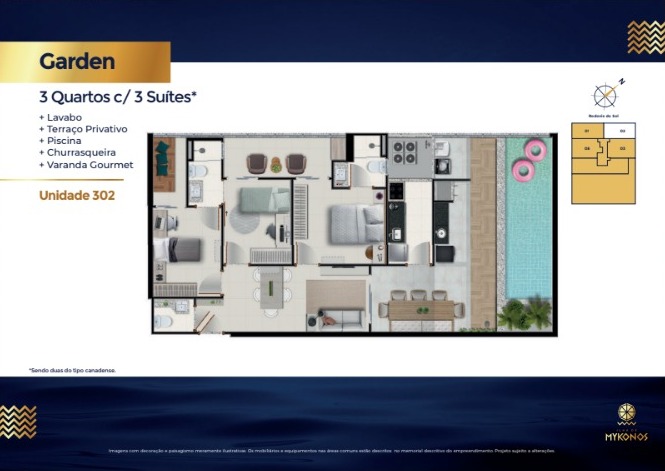 Apartamentos de 02 e 03 Quartos com suíte, no Edifício Ilha de Mykonos