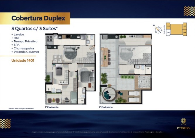 Apartamentos de 02 e 03 Quartos com suíte, no Edifício Ilha de Mykonos