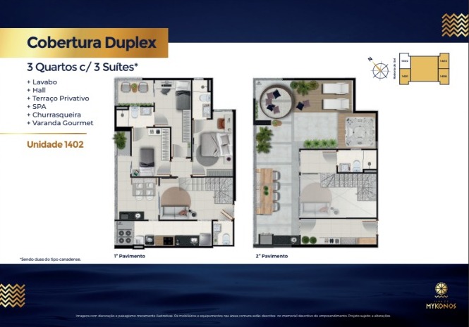 Apartamentos de 02 e 03 Quartos com suíte, no Edifício Ilha de Mykonos