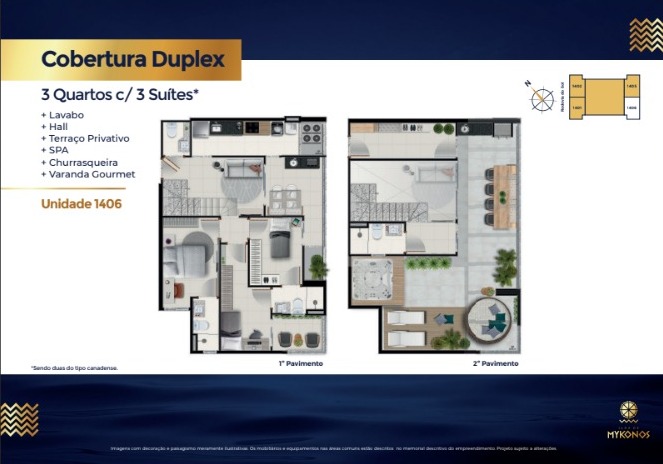 Apartamentos de 02 e 03 Quartos com suíte, no Edifício Ilha de Mykonos