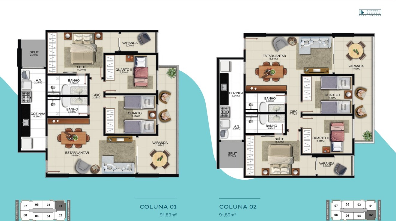 Apartamentos de 03 Quartos com Suíte na Praia da Costa