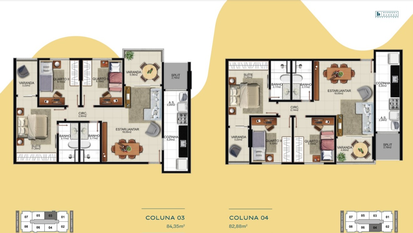 Apartamentos de 03 Quartos com Suíte na Praia da Costa