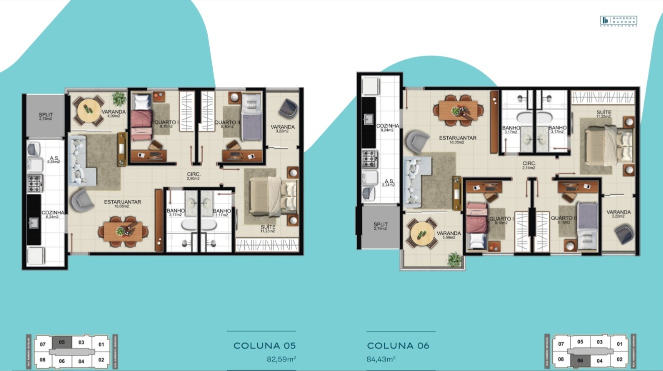 Apartamentos de 03 Quartos com Suíte na Praia da Costa