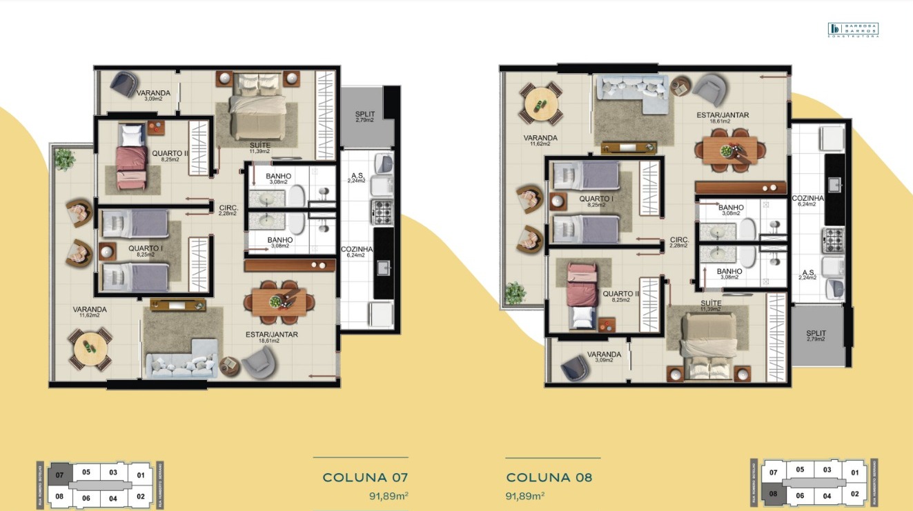 Apartamentos de 03 Quartos com Suíte na Praia da Costa
