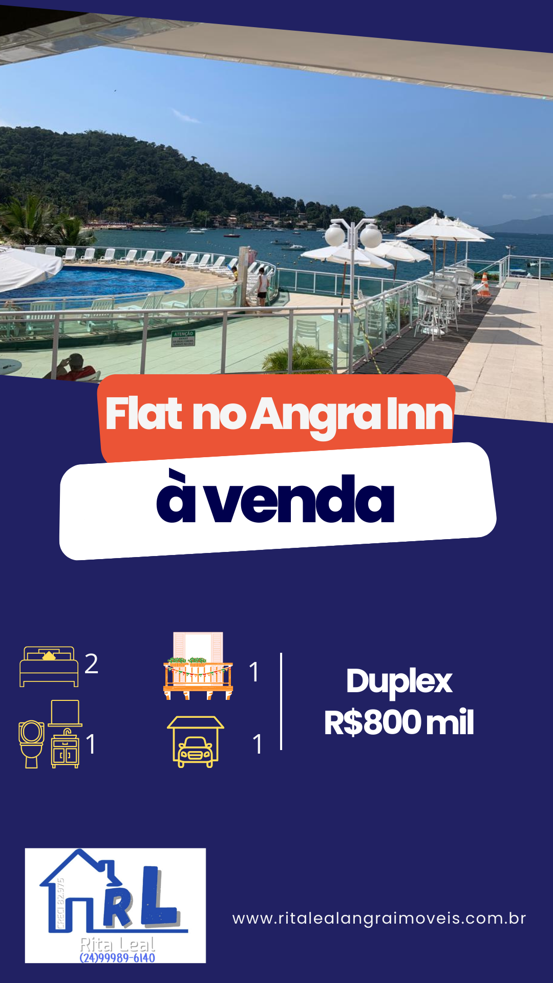 Vendo flat de 2 quartos com vista para o mar no Condomínio Yacht Flat em Angra dos Reis-RJ 