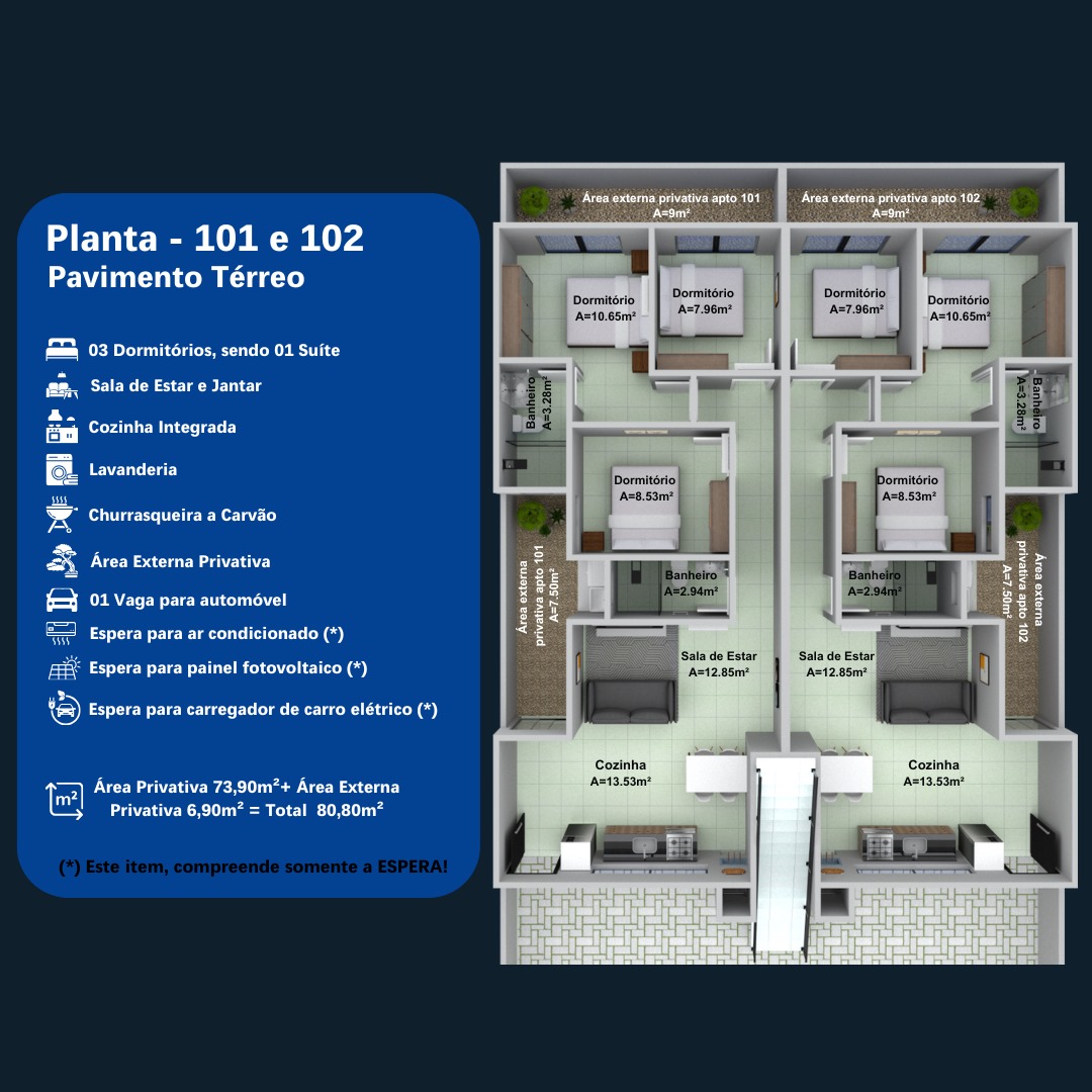 Apartamento com 3 DORMITÓRIOS a 550 m da praia - Itajuba