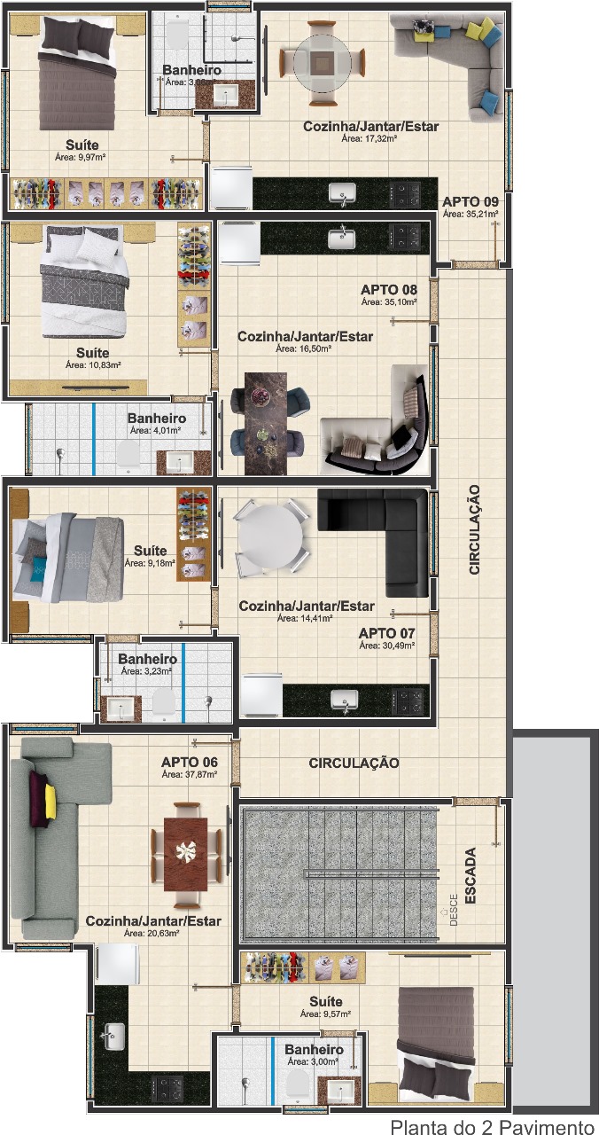 Apartamento Estúdio NOVO com 01 suíte em ITAJUBA