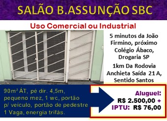 Salão - Locação, Assunção, São Bernardo do Campo, SP