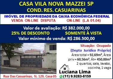 Casa - Venda, Vila Nova Mazzei, São Paulo, SP