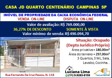 Casa - Venda, Jardim Quarto Centenário, Campinas, SP