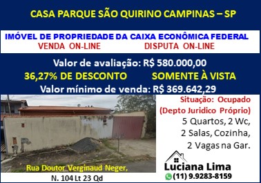 Casa - Venda, Parque São Quirino, Campinas, SP
