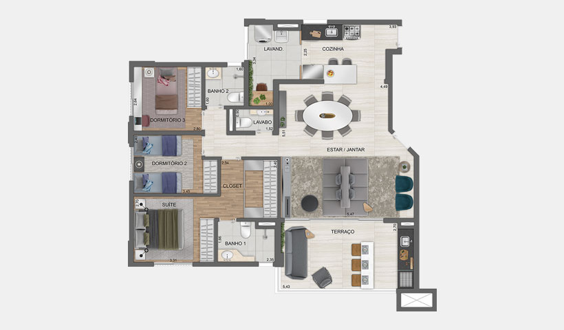 Apartamento 112m² - 4 ou 3 dormitórios, 02 vagas de garagem - Unique Green - Parque Toronto.