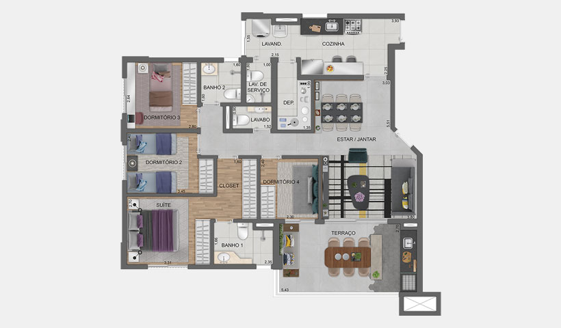 Apartamento 112m² - 4 ou 3 dormitórios, 02 vagas de garagem - Unique Green - Parque Toronto.