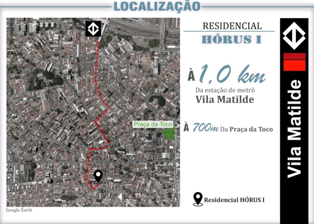 Excelente oportunidade na planta  no Residencial HÓRUS I, localizado em um dos bairros mais tradicionais da Zona Leste, a apenas 1 KM do Metrô Vila Matilde e a 700 metros da Praça da Toco, que oferece um centro comercial completo.  Empreendimento com 3 pavimentos e 4 unidades por andar, todas com 2 dormitórios, com opções de sacada ou quintal privativo.
