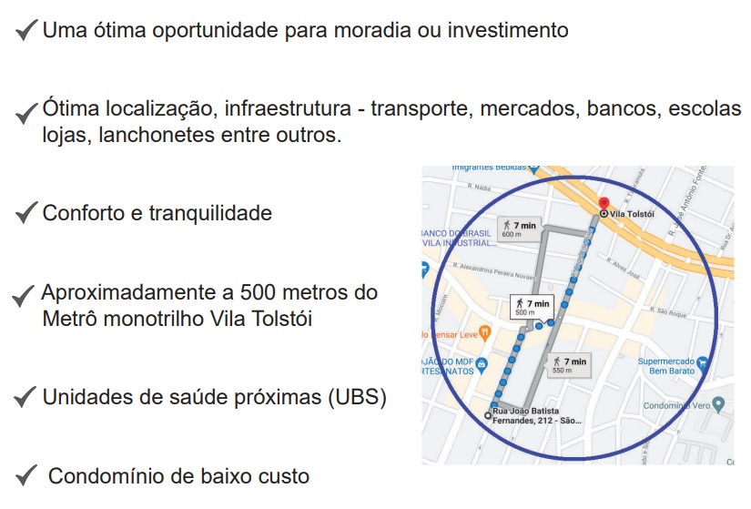 Acabamentos de qualidade: granito, porcelanato e nichos modernos✨ Residencial Monalisa  Últimas Unidades Disponíveis!  Viva com conforto, estilo e praticidade em uma localização privilegiada, a apenas 500 metros do Metrô Vila Tolstói!  Destaques do apartamento:  2 dormitórios aconchegantes  Sala, cozinha e banheiro bem distribuídos  Água, gás e energia elétrica individualizados  