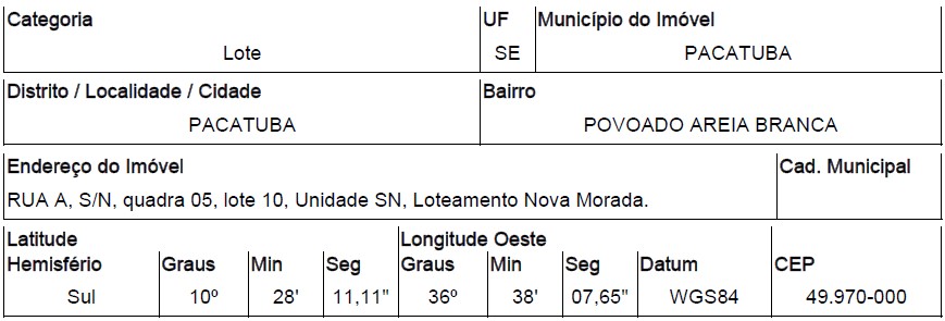 Imóvel com ótimo custo — Terreno no Povoado Areia Branca, Pacatuba - SE, Nº 00, 176,4m²