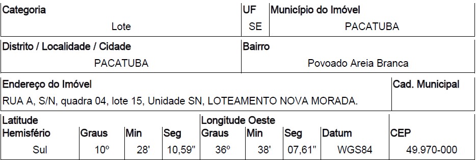 Chance única — Terreno no Povoado Areia Branca, Pacatuba - SE, Nº 00, 192m²