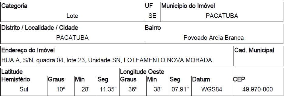 Super oferta — Terreno no Povoado Areia Branca, Pacatuba - SE, Nº 00, 192m²