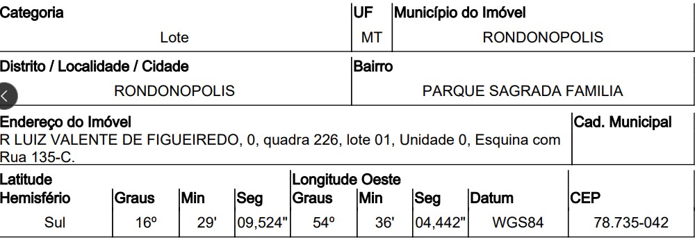 Oportunidade de investimento — Terreno no Parque Sagrada Familia, Rondonopolis - MT, Nº 00, 296,71m²